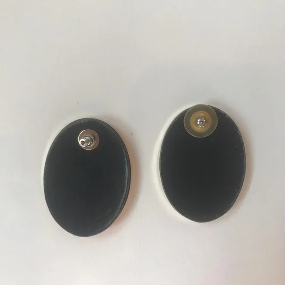 Vintage 80s Earrings, Leather or Vegan Leather Oval Gold Purple Orange Pink Blue - Picture 3 of 7